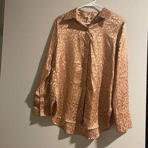Gold Satin Embossed Leopard Print Blouse